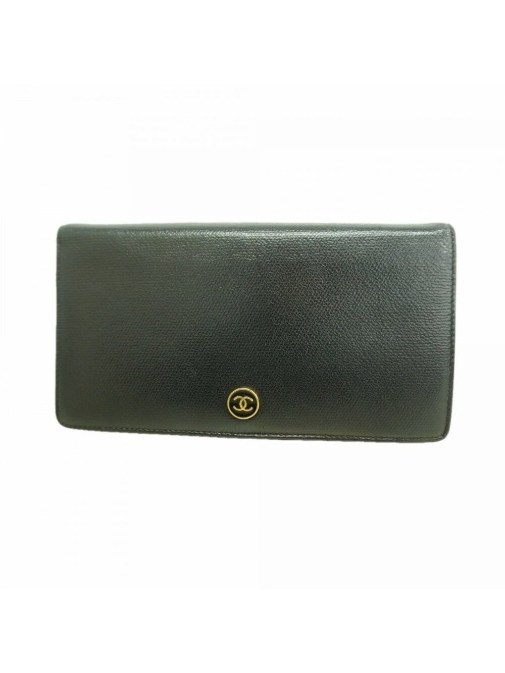 Chanel Wallet Coco Button Leather Black Champagne Gold